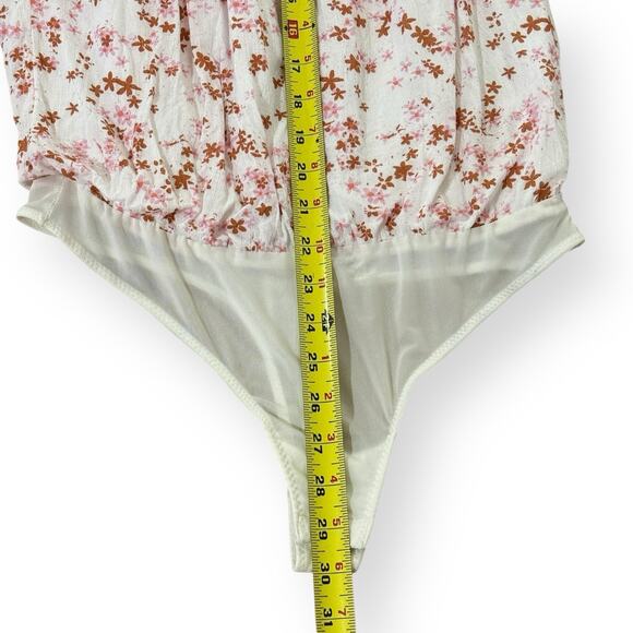 Free People Dessa Ivory Combo Thong Bodysuit Small Floral Print Boho Coquette - Picture 14 of 16